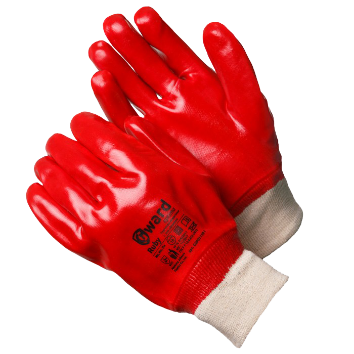 Ruby Перчатки МБС, интерлок с покрытием ПВХ красного цвета
