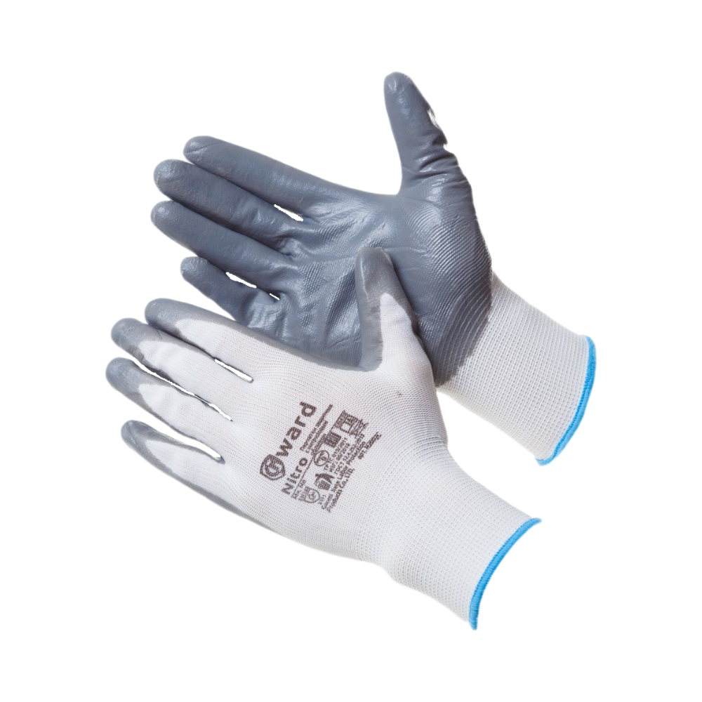 Nitro Перчатки нейлоновые белые с серым нитриловым покрытием 