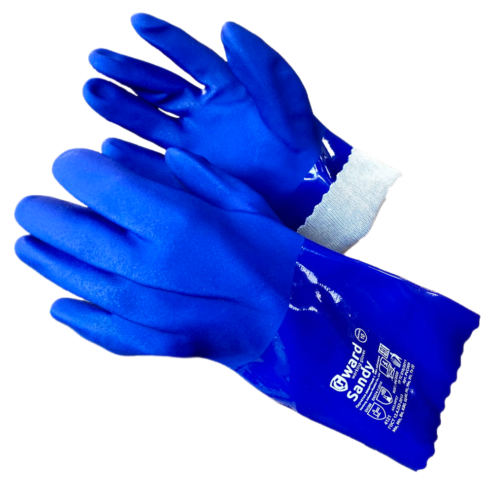 Sandy Перчатки МБС, интерлок с полным покрытием ПВХ синего цвета