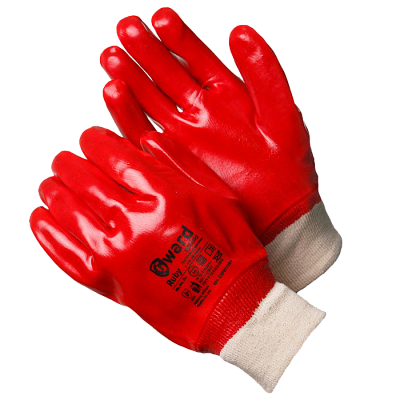 Ruby Перчатки МБС, интерлок с покрытием ПВХ красного цвета