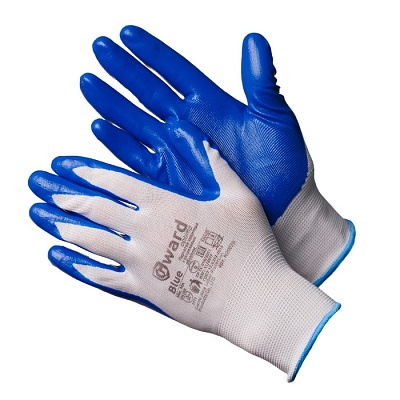 Blue Перчатки нейлоновые белые с синим нитриловым покрытием