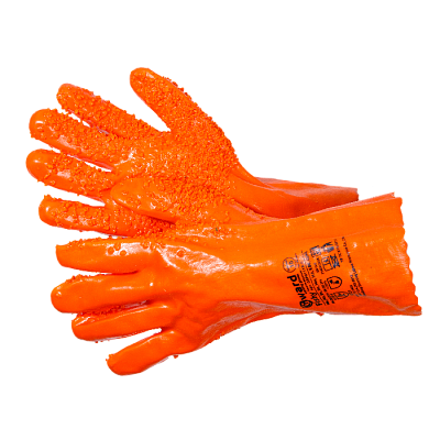 Fishy Перчатки МБС, интерлок с полным покрытием ПВХ и ПВХ крошкой оранжевого цвета
